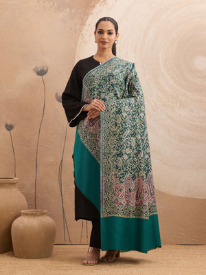 GK VILLA Poly Wool Woven Women Shawl(Dark Green)