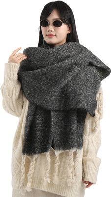 Frackson Acrylic, Wool Solid, Self Design Women Shawl(Black)