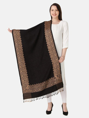 Suvrat Clothing Wool Self Design, Embroidered, Woven Men, Women Shawl(Black)