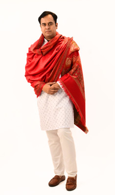 Vrinde Wool Embellished Men, Women Shawl(Red)