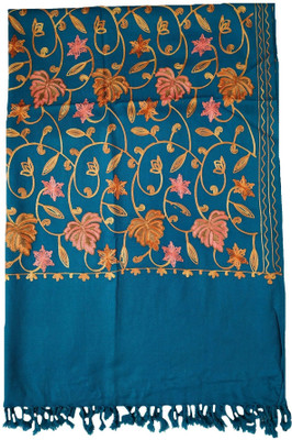 CHOUDHARYRETAILS Wool Embroidered Women Shawl(Blue)