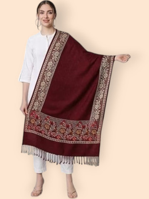 Trandone Wool Embroidered Women Shawl(Maroon)