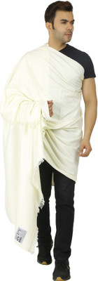 Hometail Wool Solid, Striped Men Shawl(White)