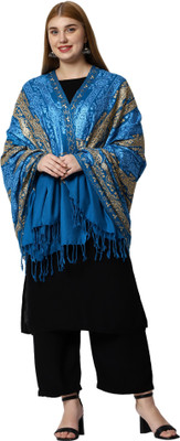 swi stylish Wool Embroidered Women Shawl(Light Blue)