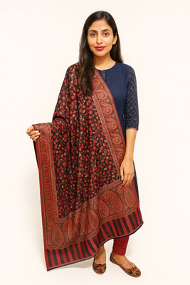 CHOUDHARYRETAILS Wool Printed Women Shawl(Black)