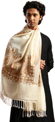 Tweedle Wool Embroidered Men Shawl(White)