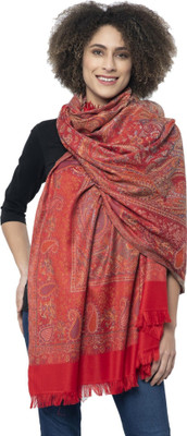 HOC Polyester Wool Blend Woven Women Shawl(Red)