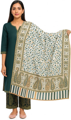 CHOUDHARYRETAILS Wool Printed Women Shawl(White)