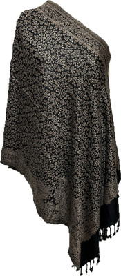 Bombayprint Wool Self Design Women Shawl(Black)