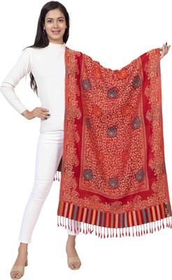 Kti Acrylic, Viscose Floral Print Women Shawl(Maroon)