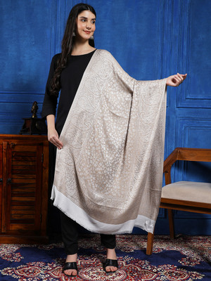 Ravaiyaa - Attitude Is Everything Wool Self Design Women Shawl(Beige, White)