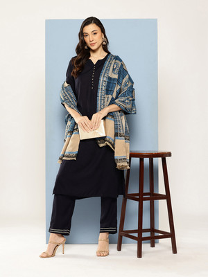 Aarika Wool Self Design Women Shawl(Blue)