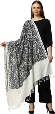 swi stylish Acrylic Floral Print Women Shawl(White)