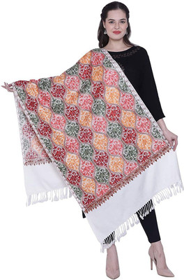 CHOUDHARYRETAILS Wool Embroidered Women Shawl(White)