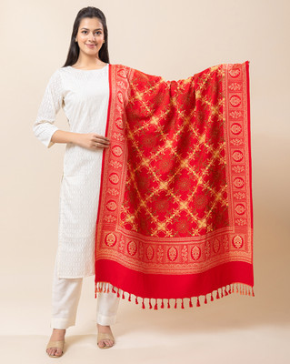 Wrap Me Warm Viscose, Acrylic, Poly Wool Embroidered Women Shawl(Red)