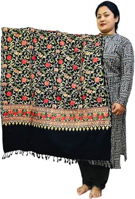 ARUNA KULLU HANDLOOM Wool Embroidered Women Shawl(Black)