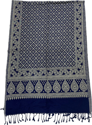 Kti Viscose, Acrylic Floral Print Women Shawl(Blue)