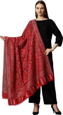 CHOUDHARYRETAILS Wool Floral Print Women Shawl(Maroon)