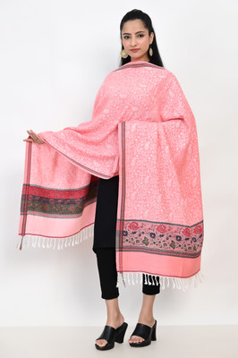 Pink World Wool Embroidered Women Shawl(Pink)