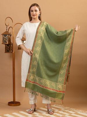 EVODAZE Wool Floral Print Women Shawl(Light Green)