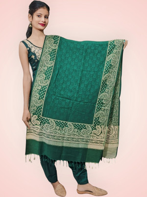 Trandone Wool Embroidered Women Shawl(Green)