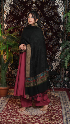 STSHAWLS Acrylic Self Design Women Shawl(Black)