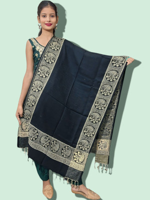 Kashmiri Thead Wool Embroidered Women Shawl(Dark Blue)
