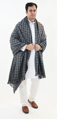 Vrinde Wool Checkered Men Shawl(Grey, Black)