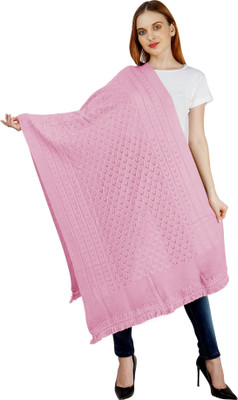 vesture Wool Self Design Women Shawl(Pink)