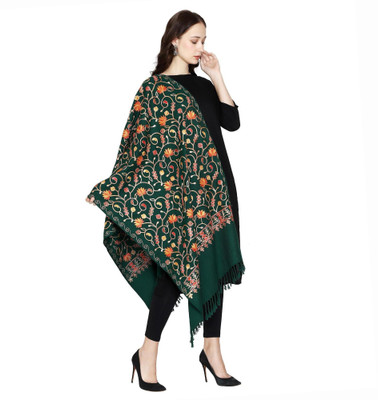 HOC Wool Embroidered Women Shawl(Green)