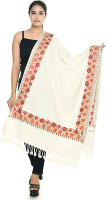 manra Wool Embroidered Women Shawl(White)