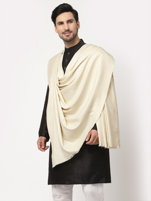 WEAVERS VILLA Poly Wool Solid Men Shawl(White)