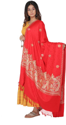 Kti Viscose Embroidered Women Shawl(Red)