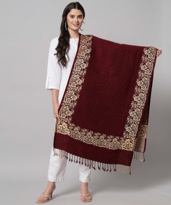 WILLEY Wool Woven Women Shawl(Maroon, Beige)