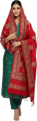 Kti Viscose, Acrylic Embroidered Women Shawl(Red)