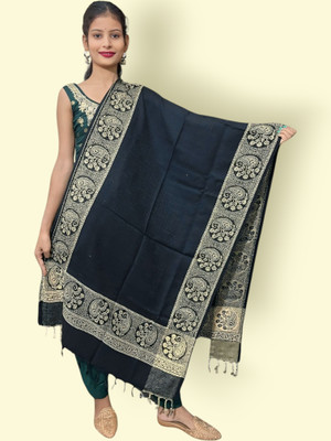 Kashmiri Thead Wool Embroidered Women Shawl(Dark Blue)