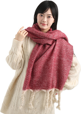 Frackson Acrylic, Wool Solid, Self Design Women Shawl(Red)