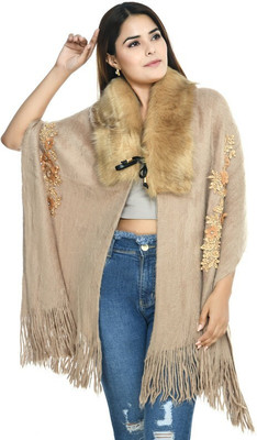 Life and style Wool Solid Women Shawl(Beige)