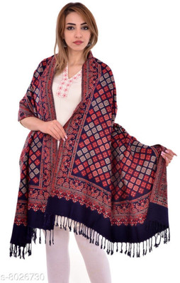 CHOUDHARYRETAILS Wool Woven Women Shawl(Dark Blue)
