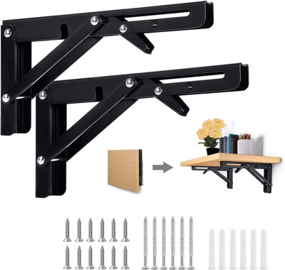flerific Heavy Duty Folding Shelf Brackets, Wall Mounted Space Saver, Table/bench Support 12 inch Shelf Bracket(Steel)