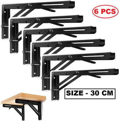 PRIMEZOON 12 inch 3 Pair - Heavy Duty Folding Shelf Brackets 30 cm Shelf Bracket(Iron)