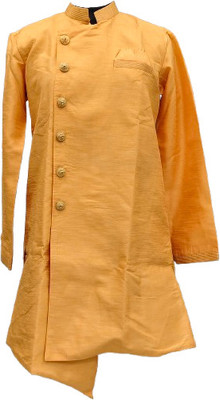 Desi Butik DesiButik Men's Orange Silk Blend Majestic Sherwani with Pant DBOS1084 Solid Sherwani