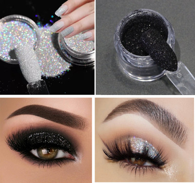 Yuency SOFT SPARKLY WHITE GLITTER NAIL ART EYE SHADOW FOR MULTI USE(WHITE, BLACK)