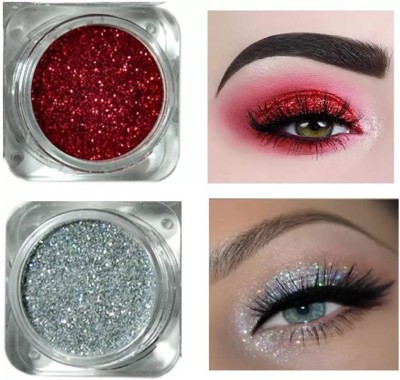 Yuency Red & white MultiUse Eye Shadow Glitter Powder Pigment Eye Makeup(red, silver)