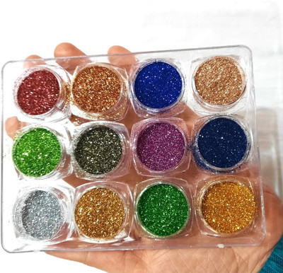 luzimaisa High Quality glitter & Shimmer Powder set of 12 (Multicolor)(Multicolor)