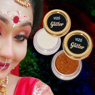 vizo Luminous Sparkle Eyeshadow Fine Particle Glitter & Face Highlighter(Red, White)