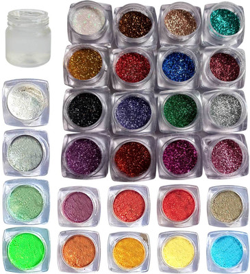 vizo Multicolor Eyeshadow (16 Glitter + 12 Shimmer) Powder in trendy colors + Glue(Multicolor)