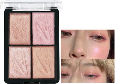 Jiwoo 4 shades Highlighter Palette Weightless Longlasting Illuminating Glow Face Kit(multicolor)