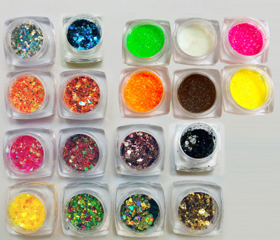 vizo Multicolor (18 color ) Esyeshadow art chunky and Neon Glitter powder(Multicolor)
