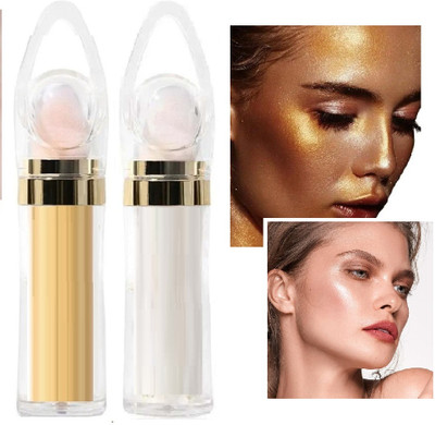 Latixmat Shimmering Highlighter Powder High Gloss Powder with Puff(Gold, Silver)